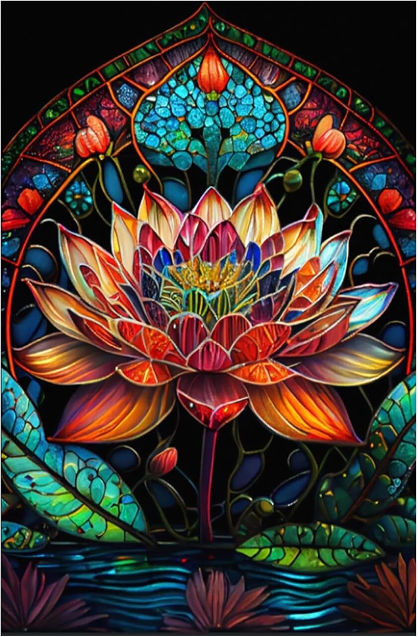 DIY 5D Diamond Painting Kit for Adults – Lotus Full Drill Crystal Rhinestone Diamond Art Embroidery Craft, 11.8×15.7 in, Home Wall Decor & Gift